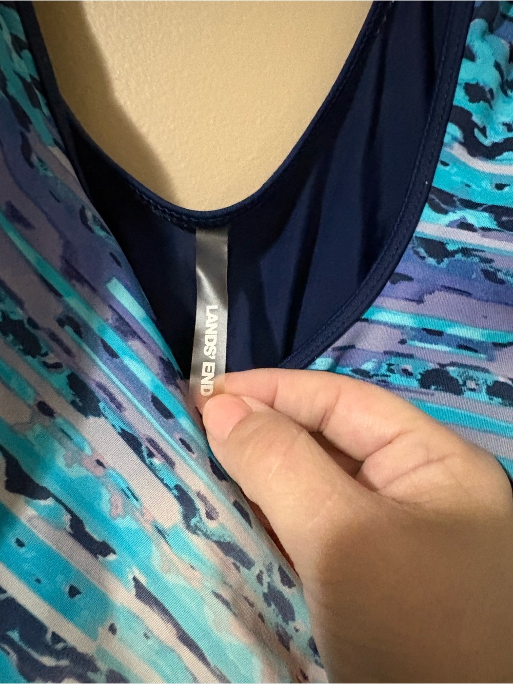 One-Piece Lands End Swimsuit in Aqua Wave Print - Picture 3 of 5